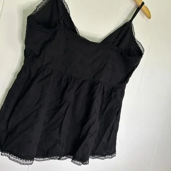 Guess Black Lace Trim Embroidered Spaghetti Strap Zip Up Tank Top Women's Large - Picture 4 of 5